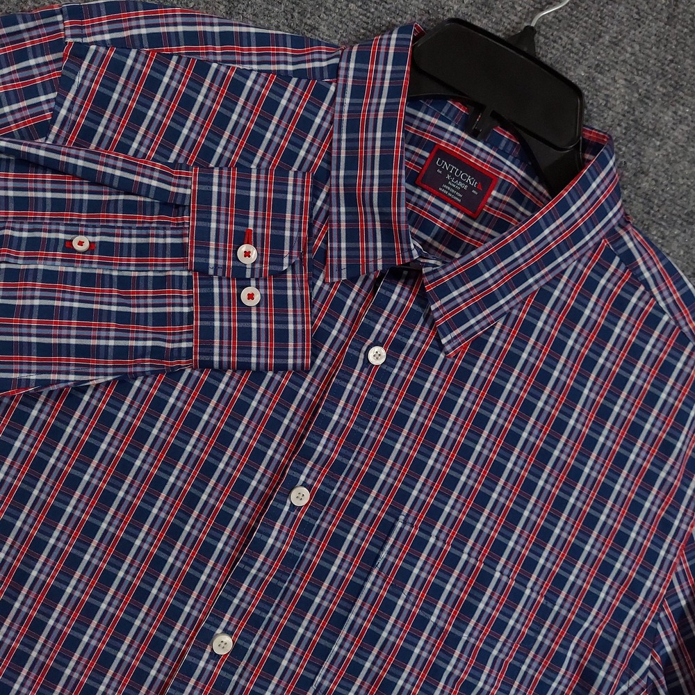 UNTUCKit Shirt Mens XL Blue Red Plaid Cormons‎ Slim Fit Button Down Casual